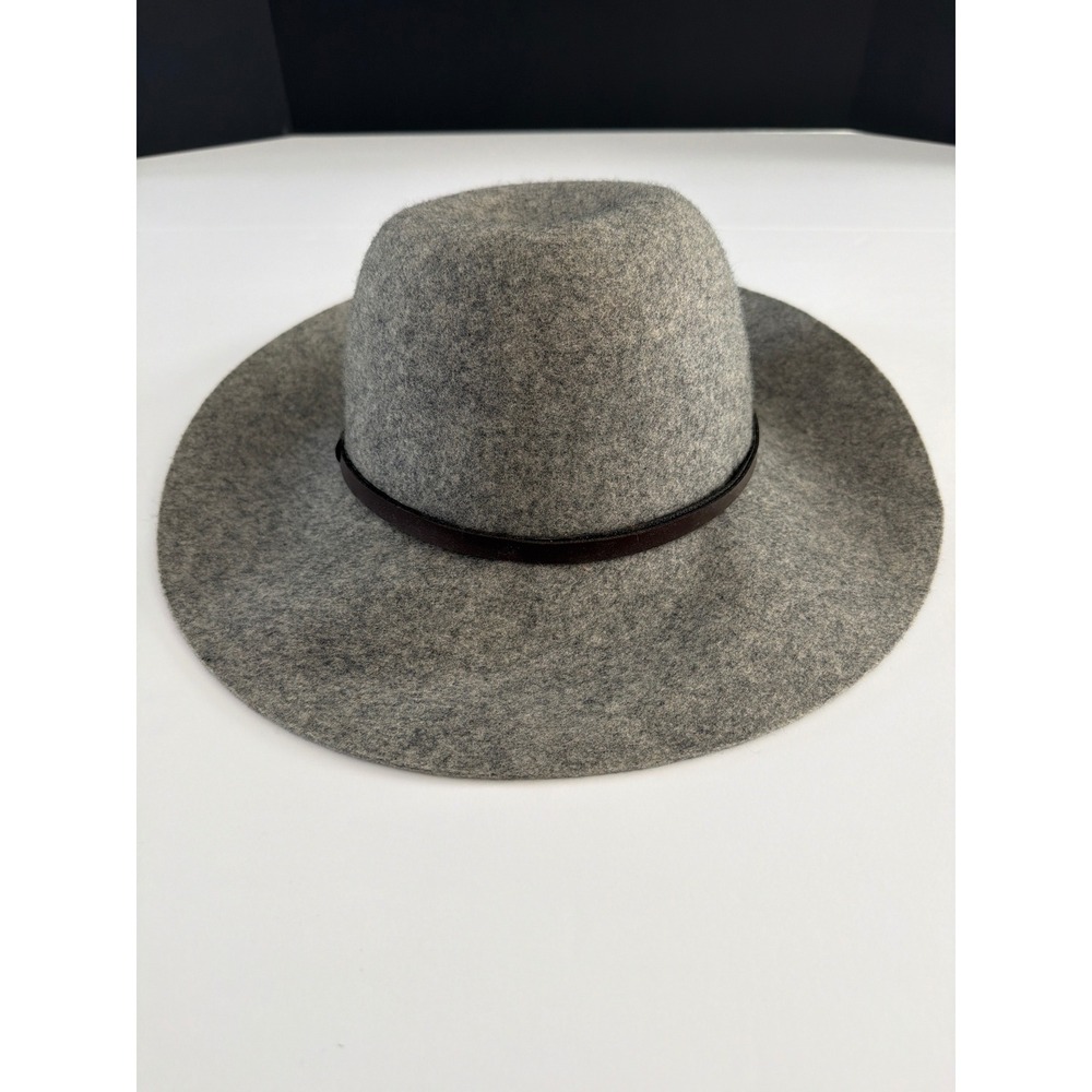 Nordstrom Gray 100% Wool Wide Brim Fedora Hat with Brown Band One Size